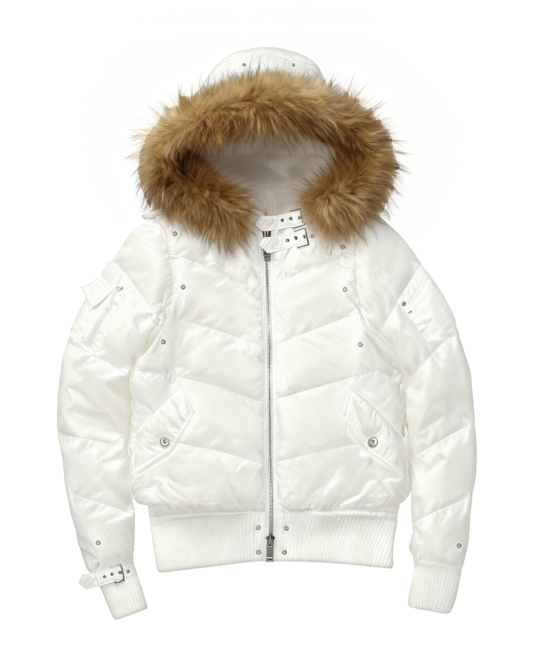PAIKI | Oversized Hood Cropped Puffer Jacket - White Brown product image