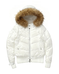 PAIKI | Oversized Hood Cropped Puffer Jacket - White Brown product image