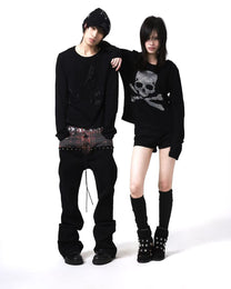 Rhinestone Skull Long-Sleeve T-Shirt worn on model, image 01