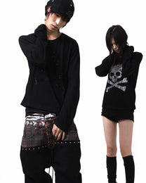 Rhinestone Skull Long-Sleeve T-Shirt worn on model, image 03