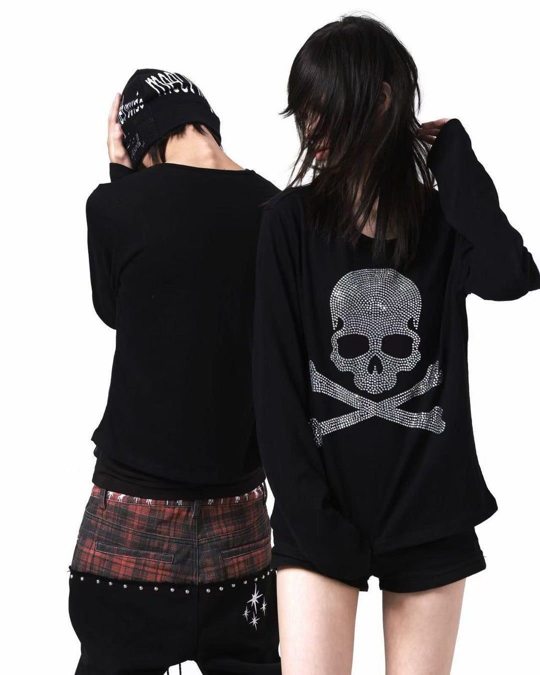 Rhinestone Skull Long-Sleeve T-Shirt worn on model, image 05