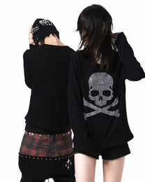 Rhinestone Skull Long-Sleeve T-Shirt worn on model, image 05
