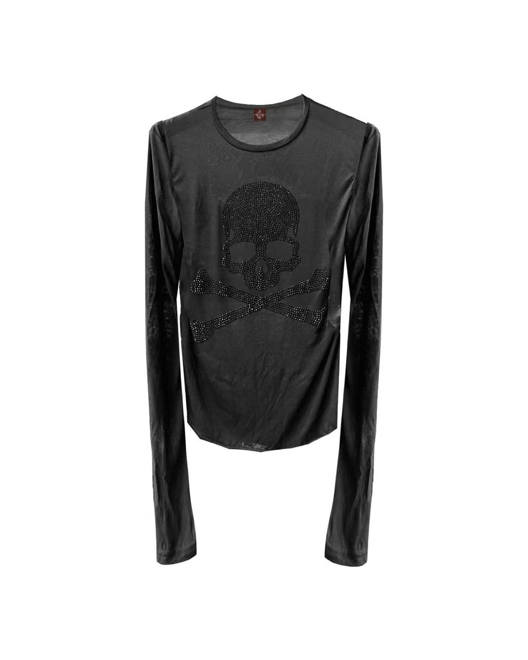Rhinestone Skull Long-Sleeve T-Shirt, Black Rhinestones product view on white background