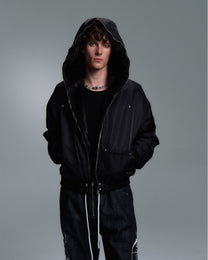 Plush-Trim Cropped Aviator Jacket worn on model, image 02