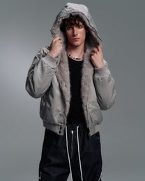 Plush-Trim Cropped Aviator Jacket worn on model, image 03