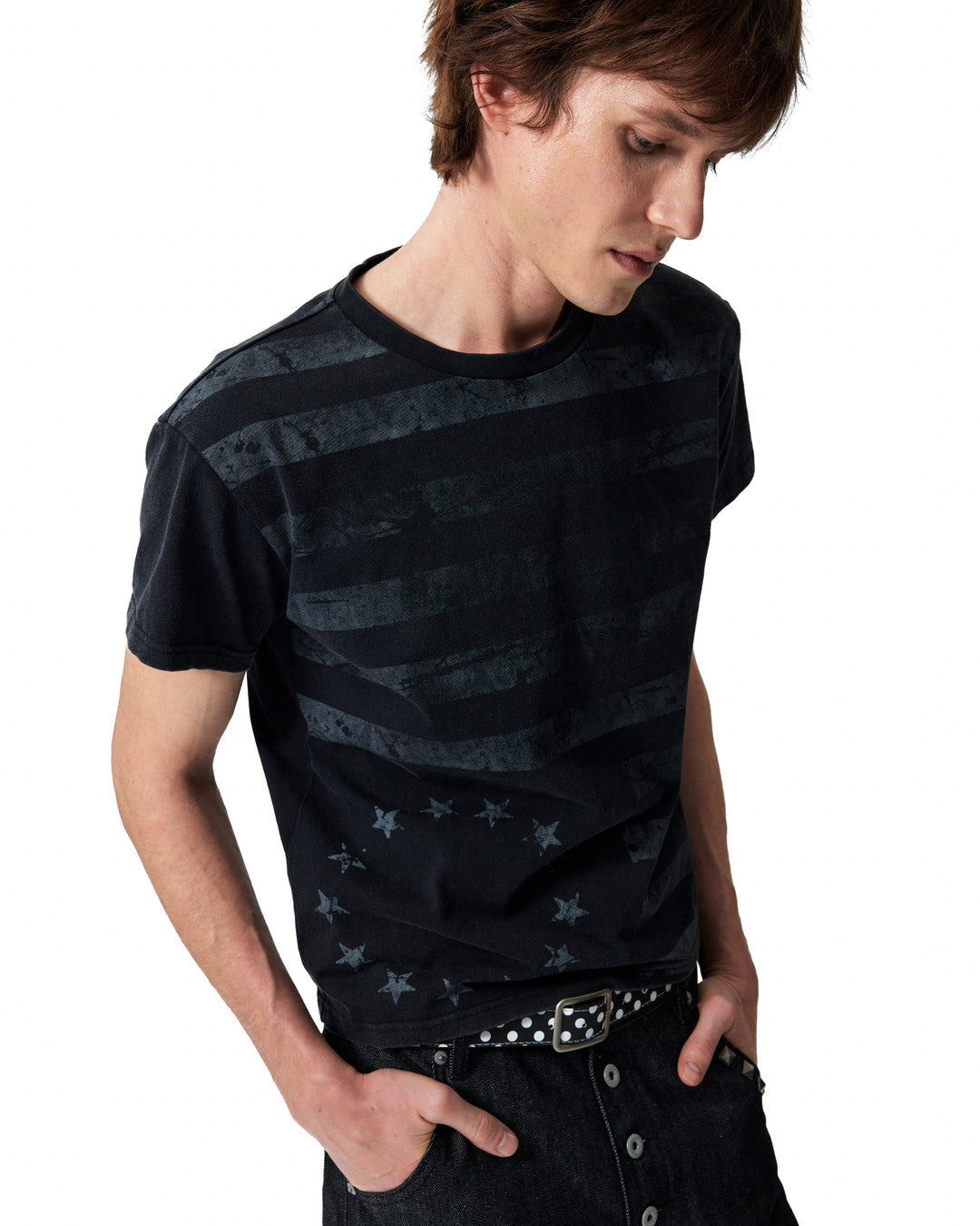 Distressed Star &amp; Stripe Graphic T-Shirt worn on model, image 01
