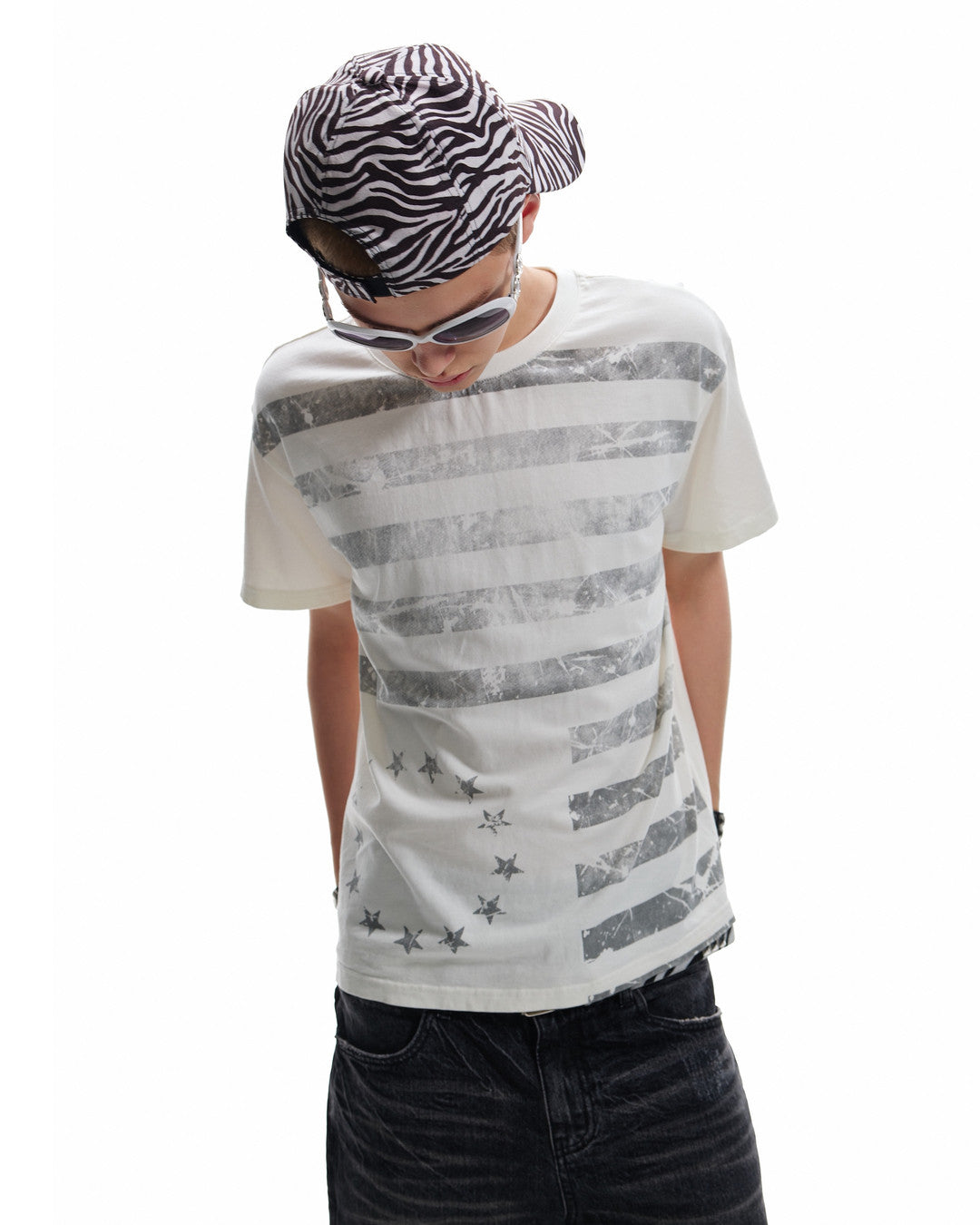 Distressed Star &amp; Stripe Graphic T-Shirt worn on model, image 03