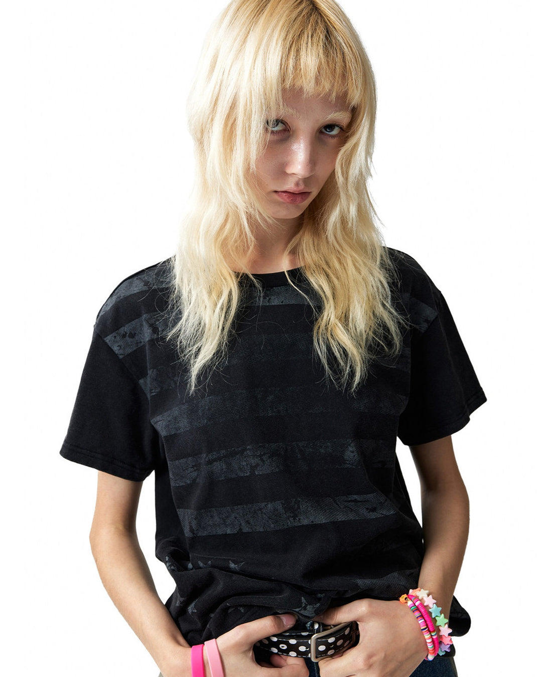 Distressed Star &amp; Stripe Graphic T-Shirt worn on model, image 05