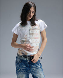 Disc Portrait Slogan T-Shirt worn on model, image 02