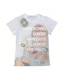 Disc Portrait Slogan T-Shirt, White product view on white background