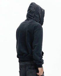 Rhinestone Distressed Zip-Up Hoodie worn on model, image 05