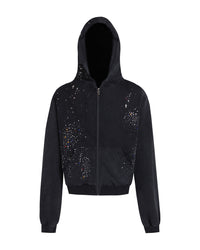 DND4DES | Rhinestone Distressed Zip-Up Hoodie