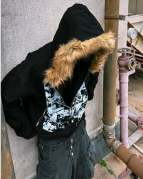 Rock Collage Plush-Hood Zip Hoodie worn on model, image 05