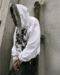 Rock Collage Plush-Hood Zip Hoodie worn on model, image 07