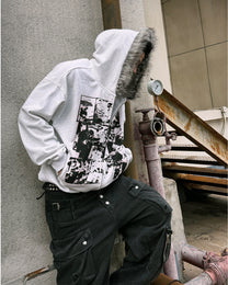 Rock Collage Plush-Hood Zip Hoodie worn on model, image 08
