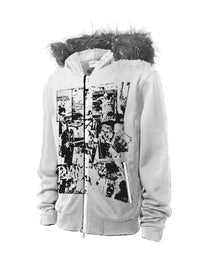 Rock Collage Plush-Hood Zip Hoodie, Gray product view on white background