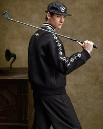 Pearl-Effect Beaded Varsity Jacket worn on model, image 04