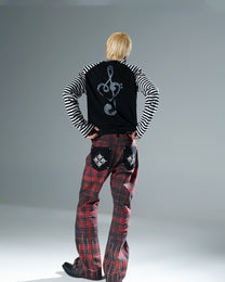 Music Note Striped Raglan Long-Sleeve T-Shirt worn on model, image 01