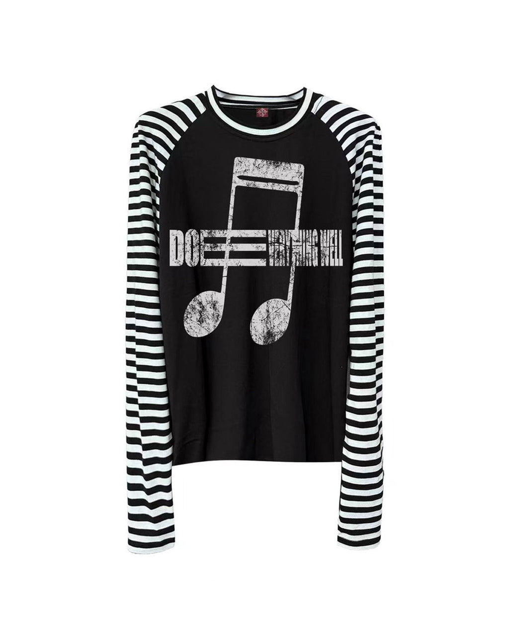 Music Note Striped Raglan Long-Sleeve T-Shirt, Black product view on white background