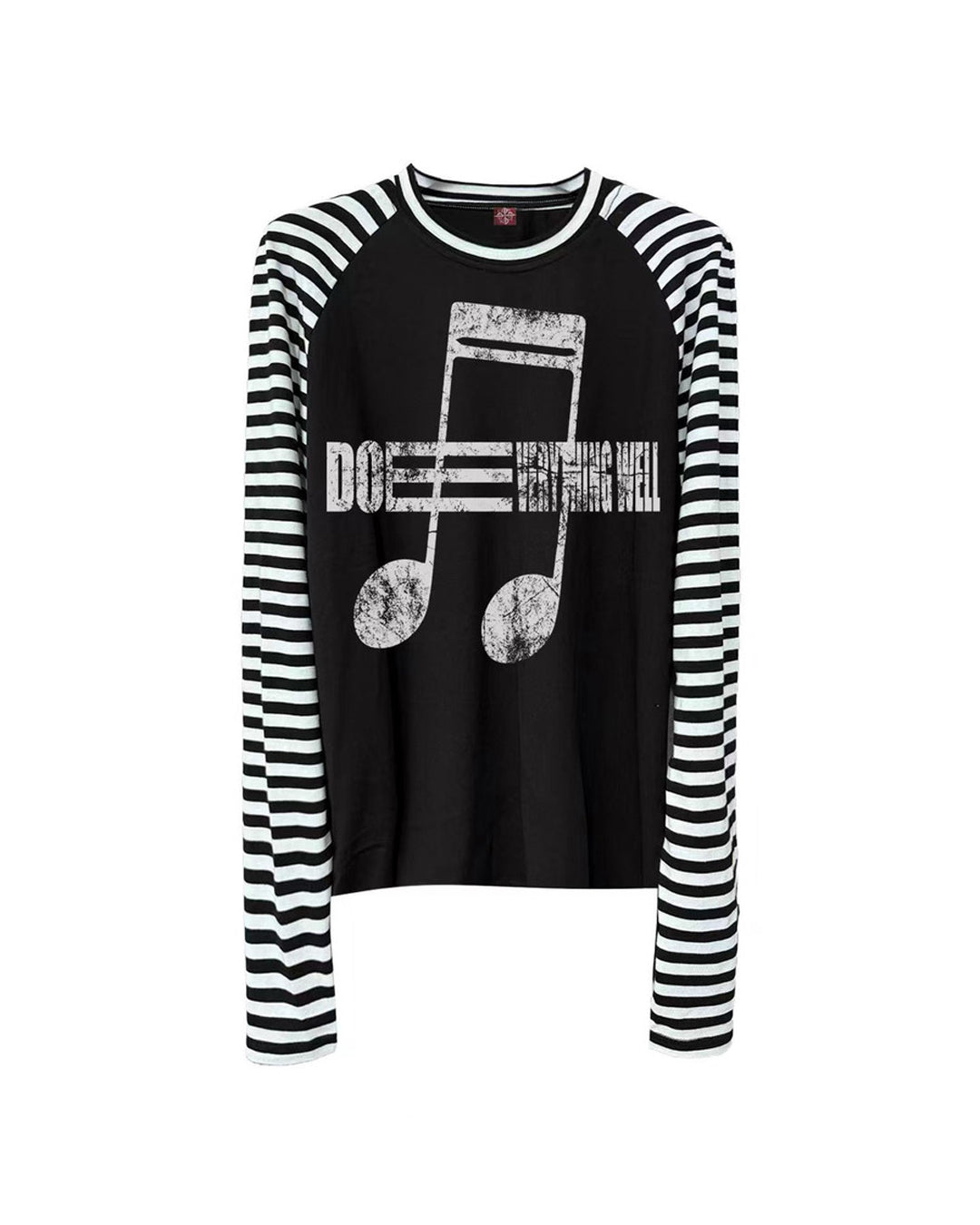 Music Note Striped Raglan Long-Sleeve T-Shirt, Black product view on white background