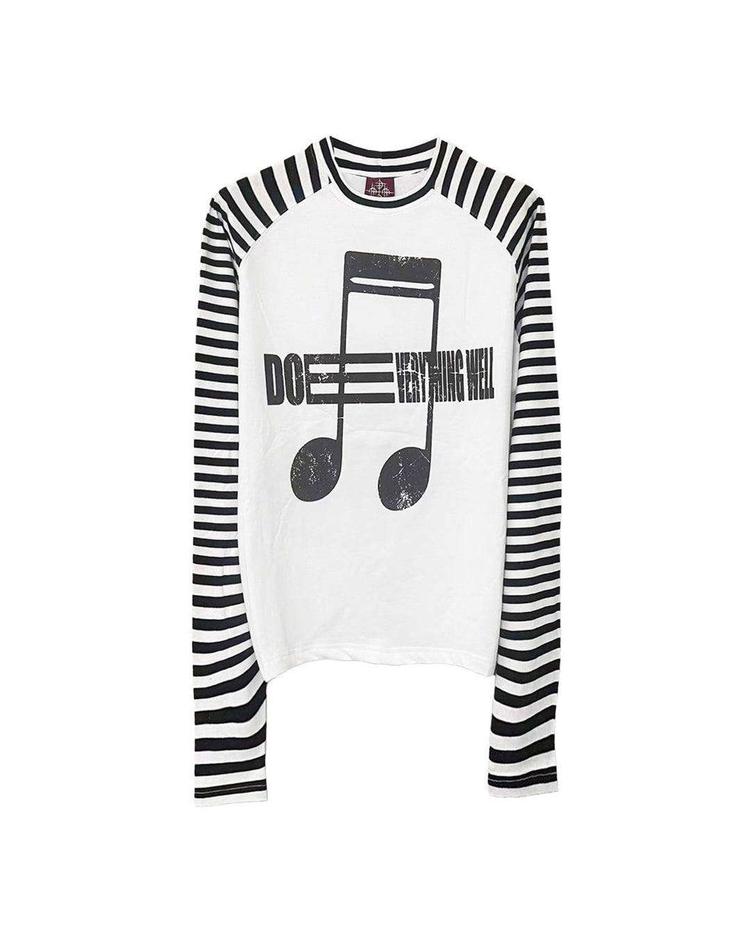 Music Note Striped Raglan Long-Sleeve T-Shirt, White product view on white background