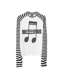 Music Note Striped Raglan Long-Sleeve T-Shirt, White product view on white background