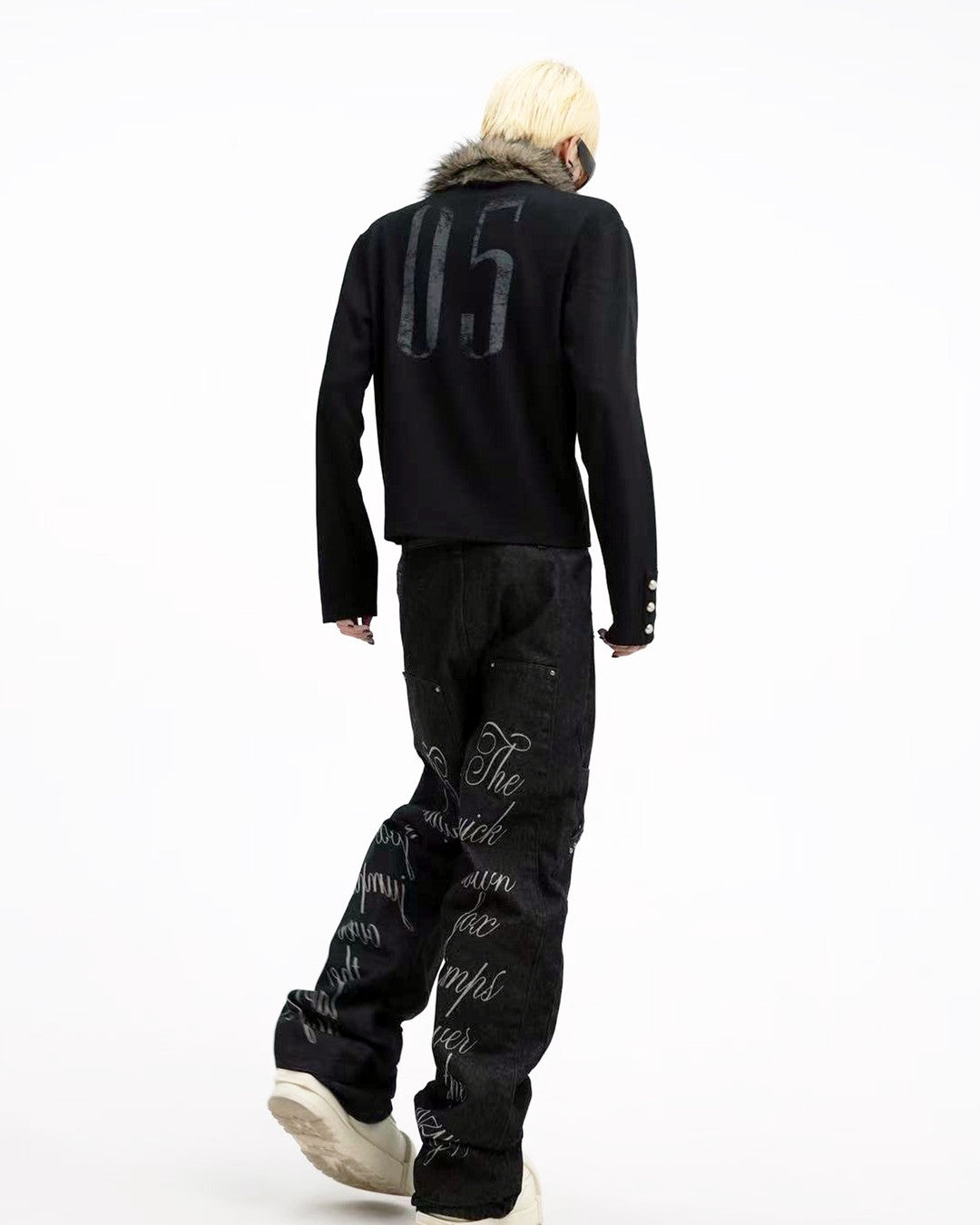 Faux-Fur Collar Long-Sleeve Polo worn on model, image 05