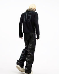 Faux-Fur Collar Long-Sleeve Polo worn on model, image 05