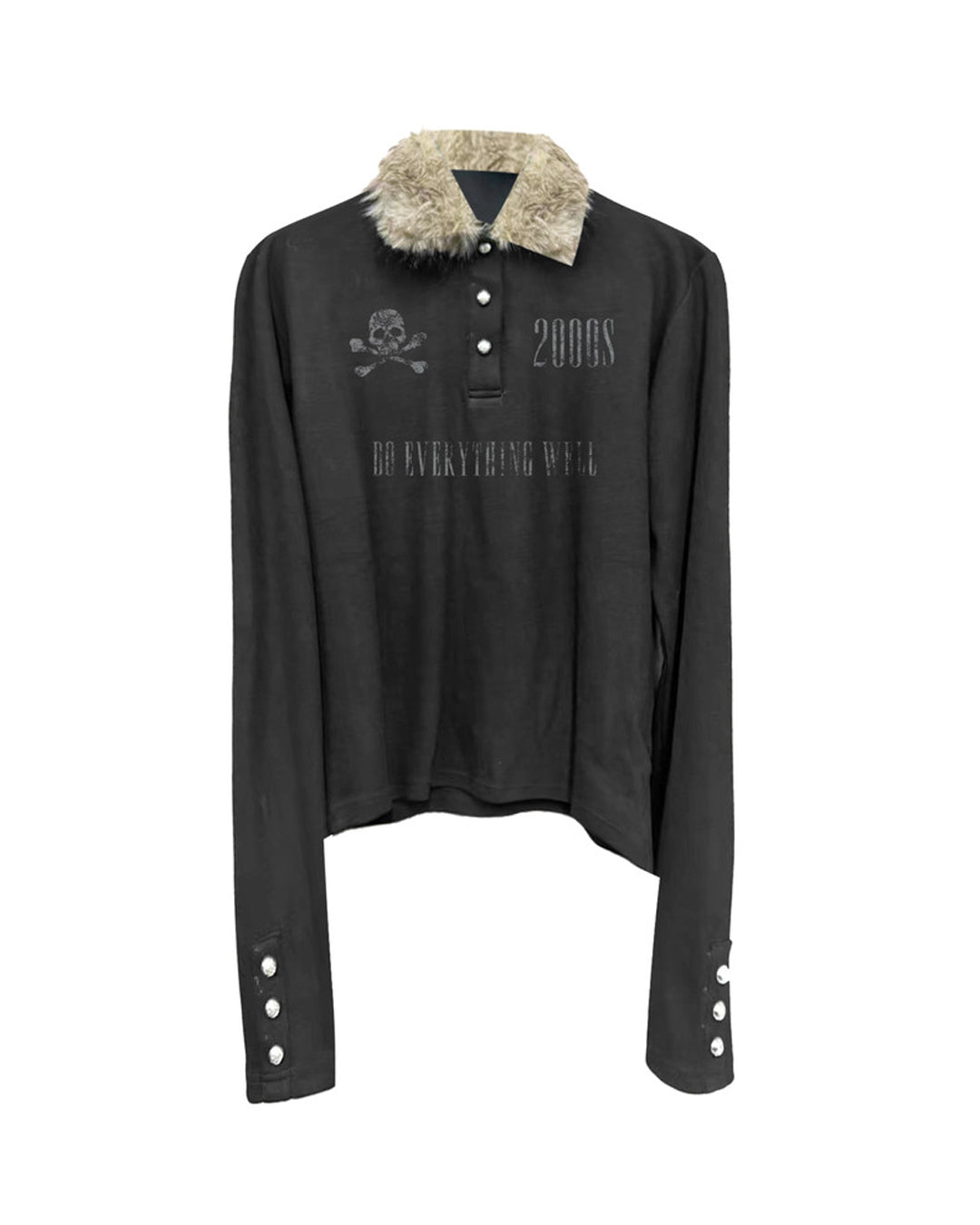 Faux-Fur Collar Long-Sleeve Polo product view