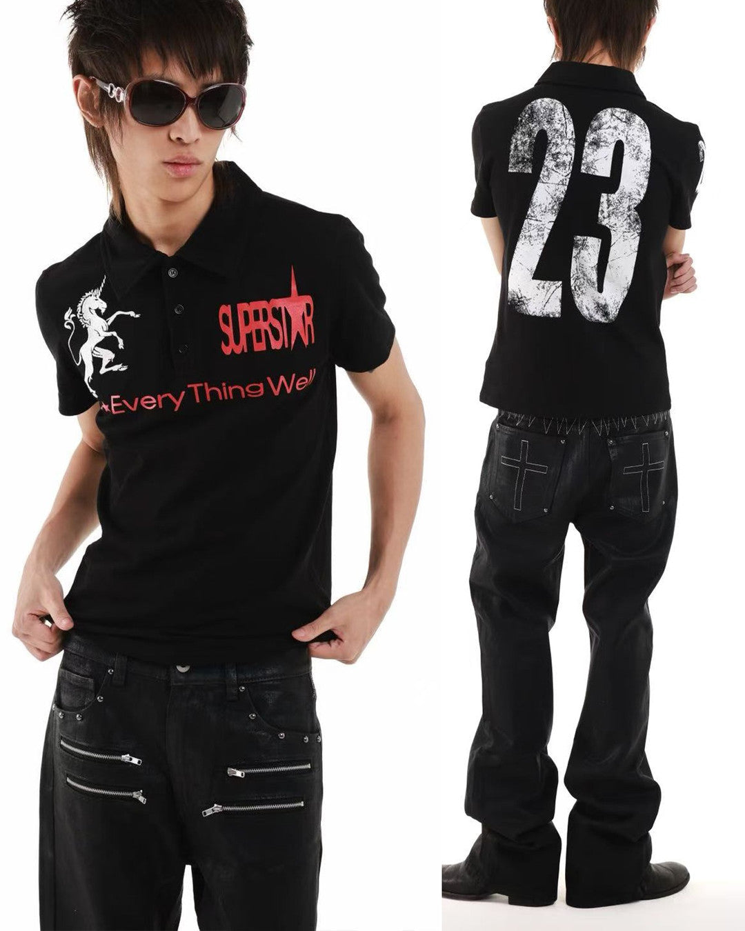 Unicorn Graphic Short-Sleeve Polo worn on model, image 01