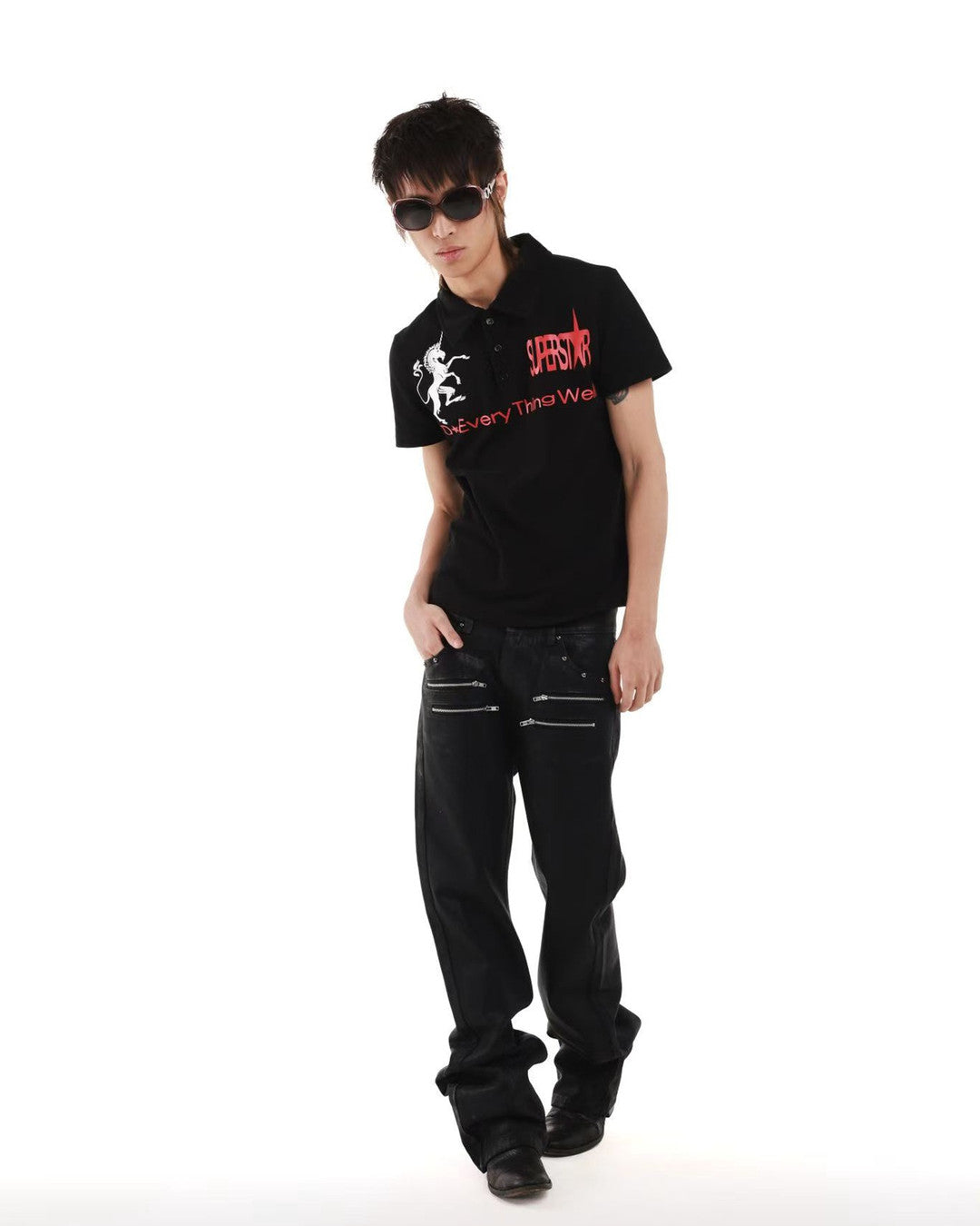 Unicorn Graphic Short-Sleeve Polo worn on model, image 03