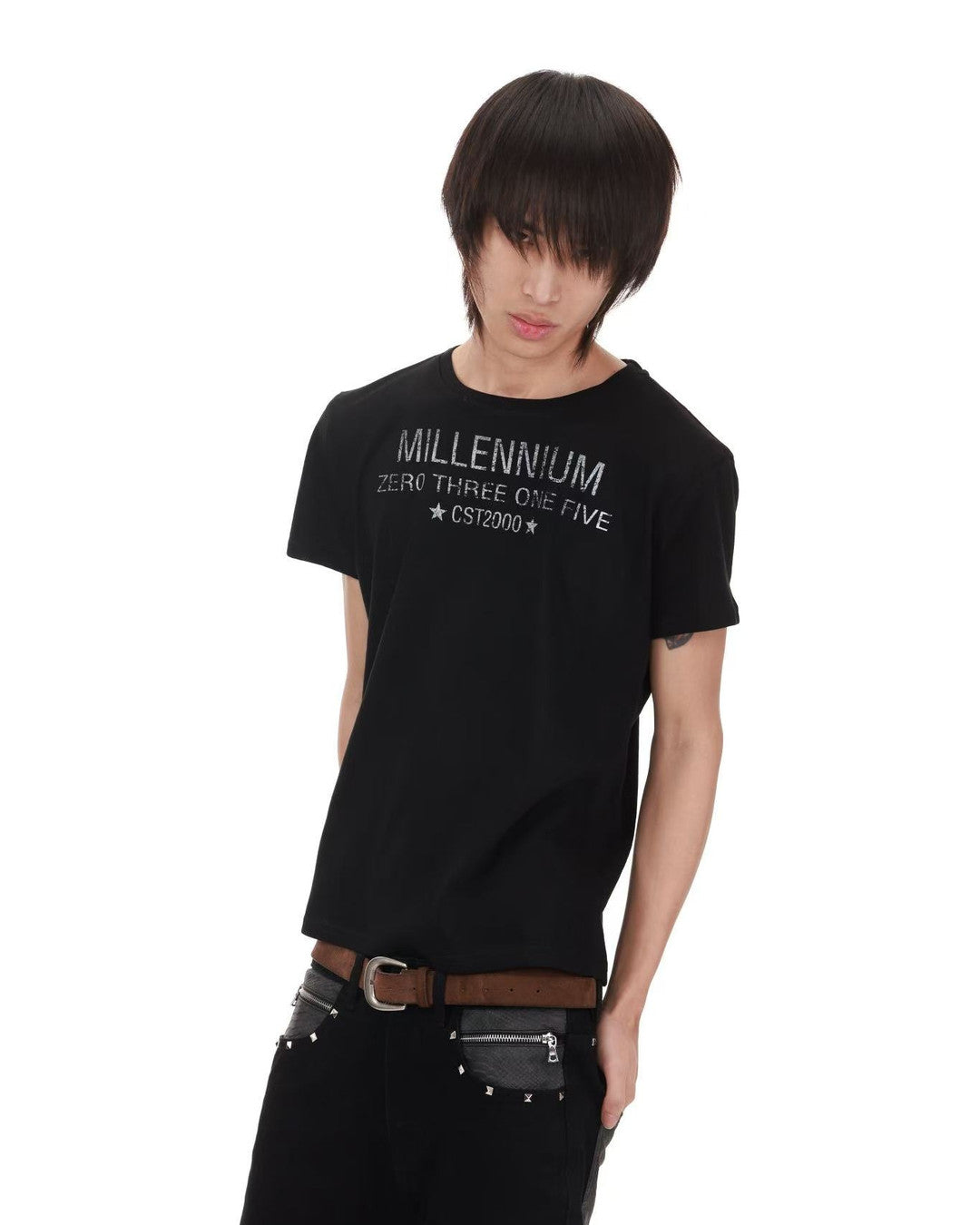 Millennium Star Slogan T-Shirt worn on model, image 03