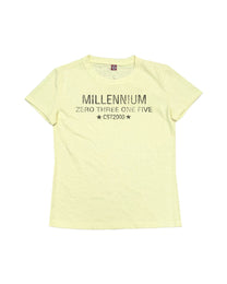 Millennium Star Slogan T-Shirt, Yellow product view on white background