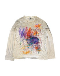 Abstract Scribble Graphic Long-Sleeve T-Shirt, White product view on white background