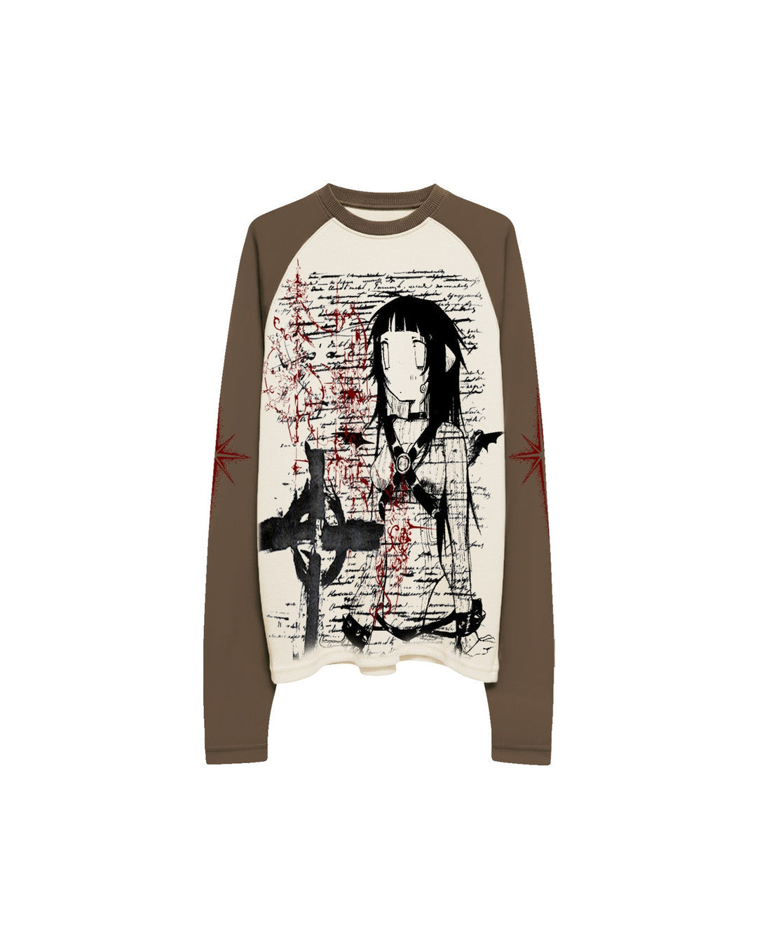 Gothic Portrait Raglan Long-Sleeve T-Shirt, Coffee product view on white background