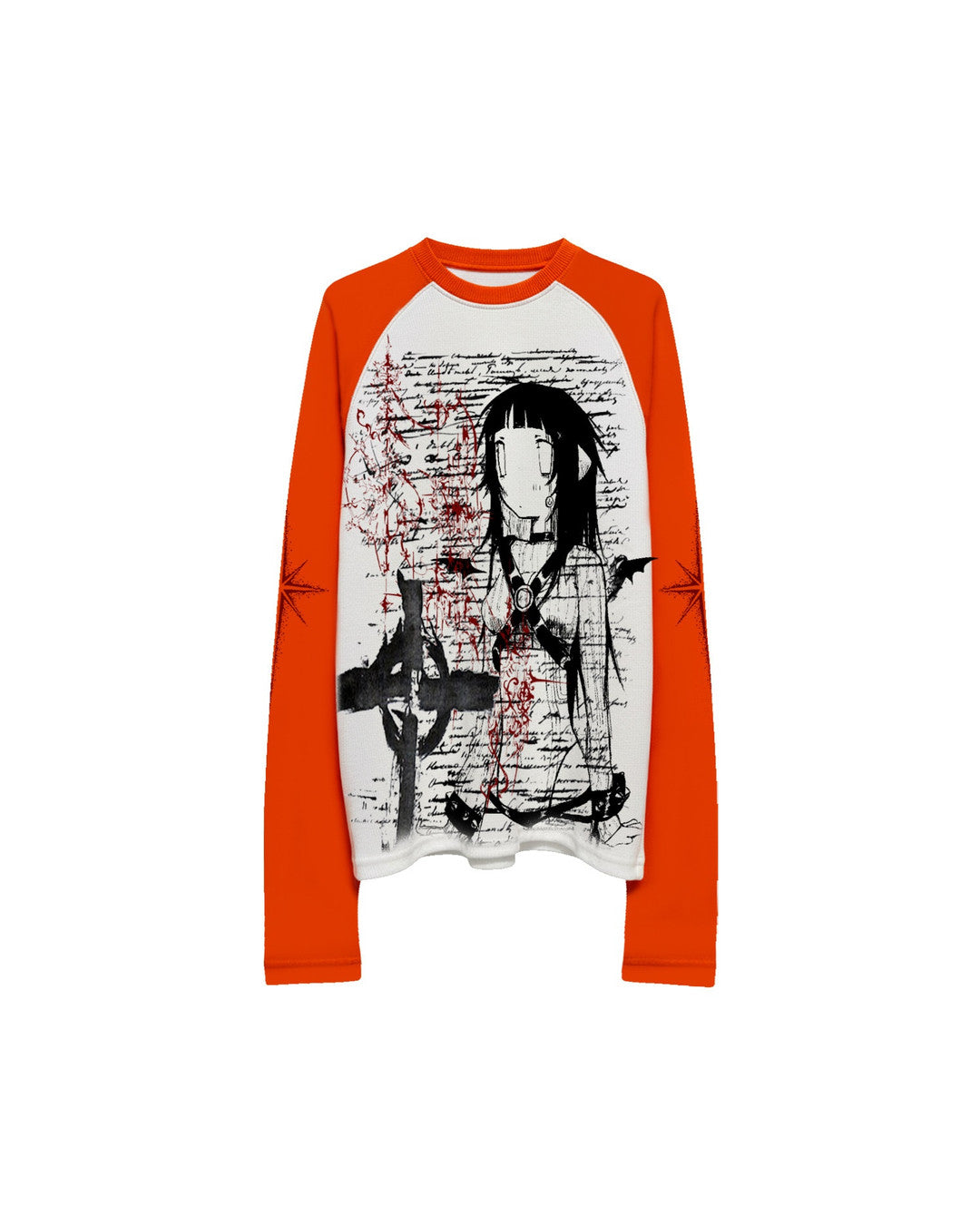 Gothic Portrait Raglan Long-Sleeve T-Shirt, Red product view on white background