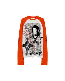Gothic Portrait Raglan Long-Sleeve T-Shirt, Red product view on white background