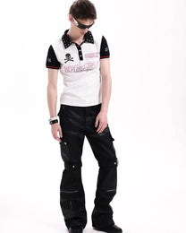 Contrast Skull Graphic Studded Polo worn on model, image 04