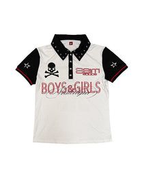 Contrast Skull Graphic Studded Polo, White product view on white background