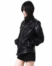 Asymmetric Pocket Cropped Zip Jacket worn on model, image 01