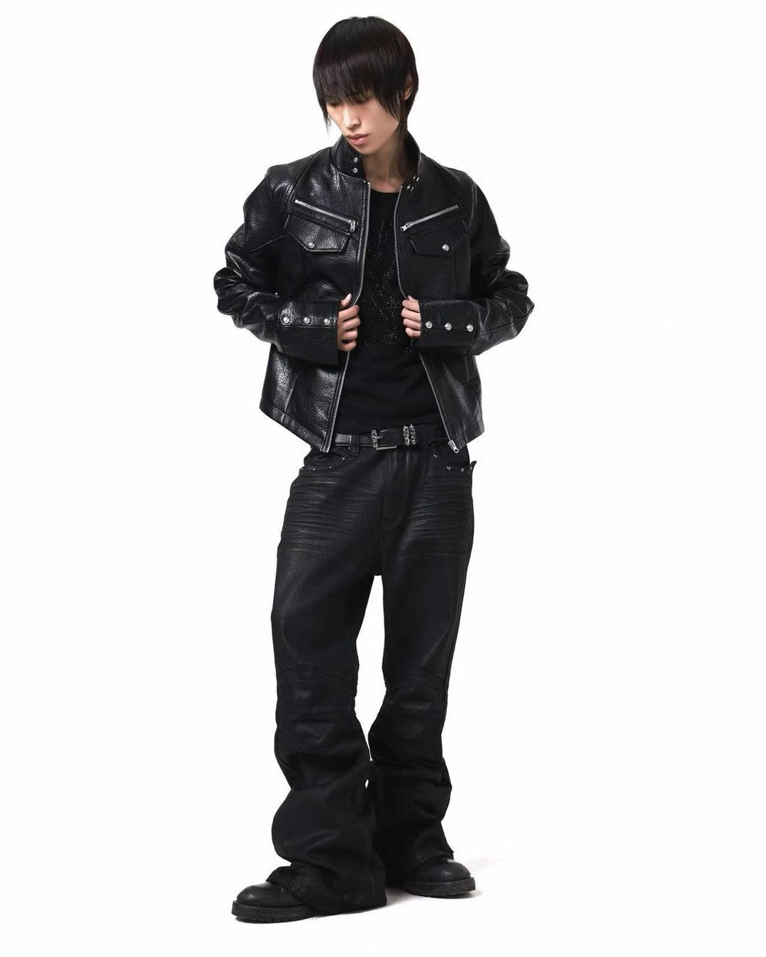 Asymmetric Pocket Cropped Zip Jacket worn on model, image 03