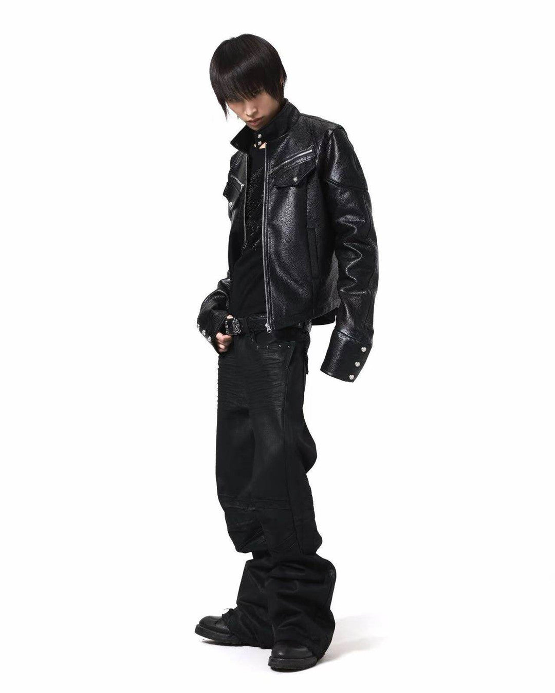 Asymmetric Pocket Cropped Zip Jacket worn on model, image 04