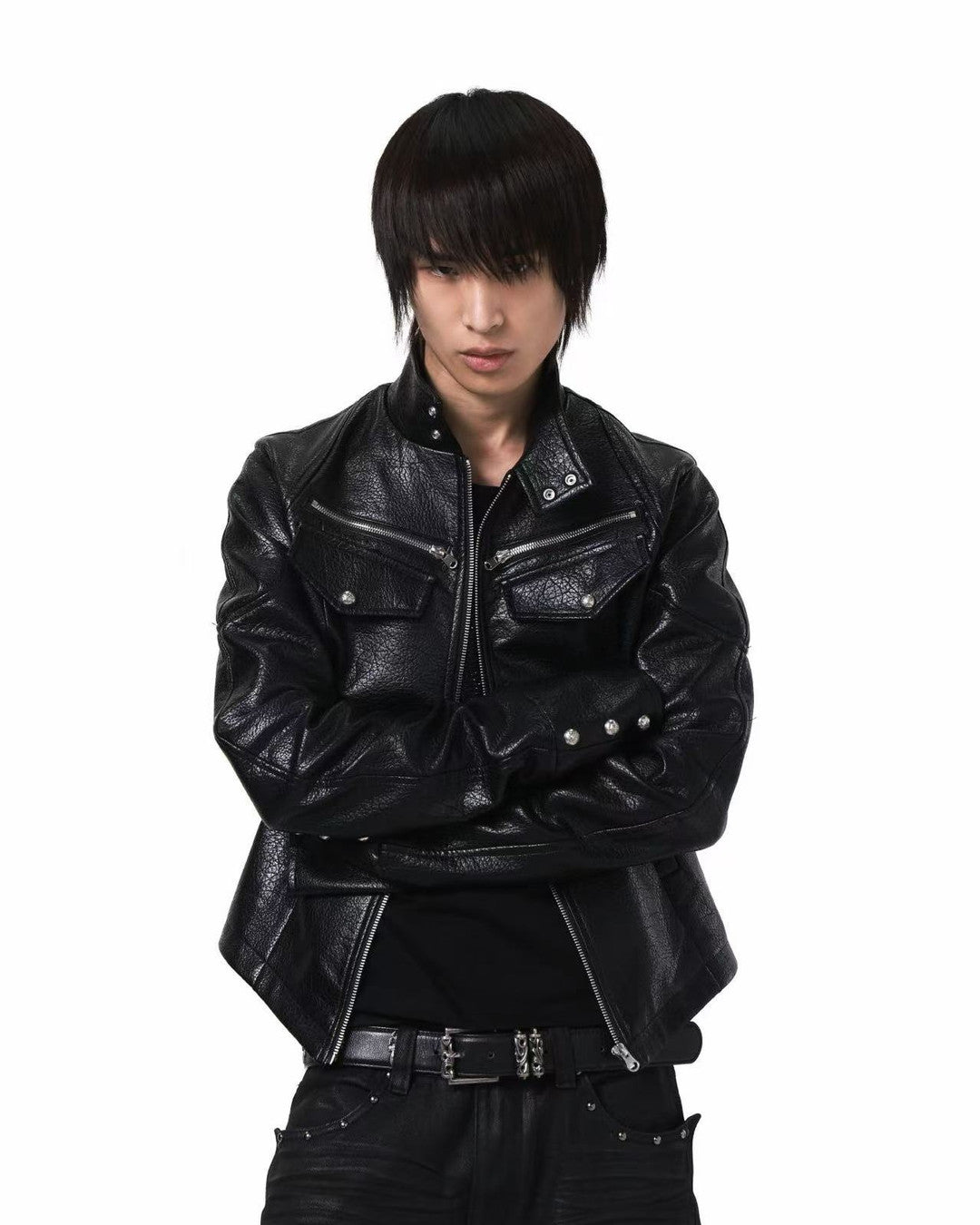 Asymmetric Pocket Cropped Zip Jacket worn on model, image 06