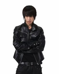 Asymmetric Pocket Cropped Zip Jacket worn on model, image 06
