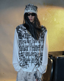Distressed Typography Long-Sleeve T-Shirt worn on model, image 04