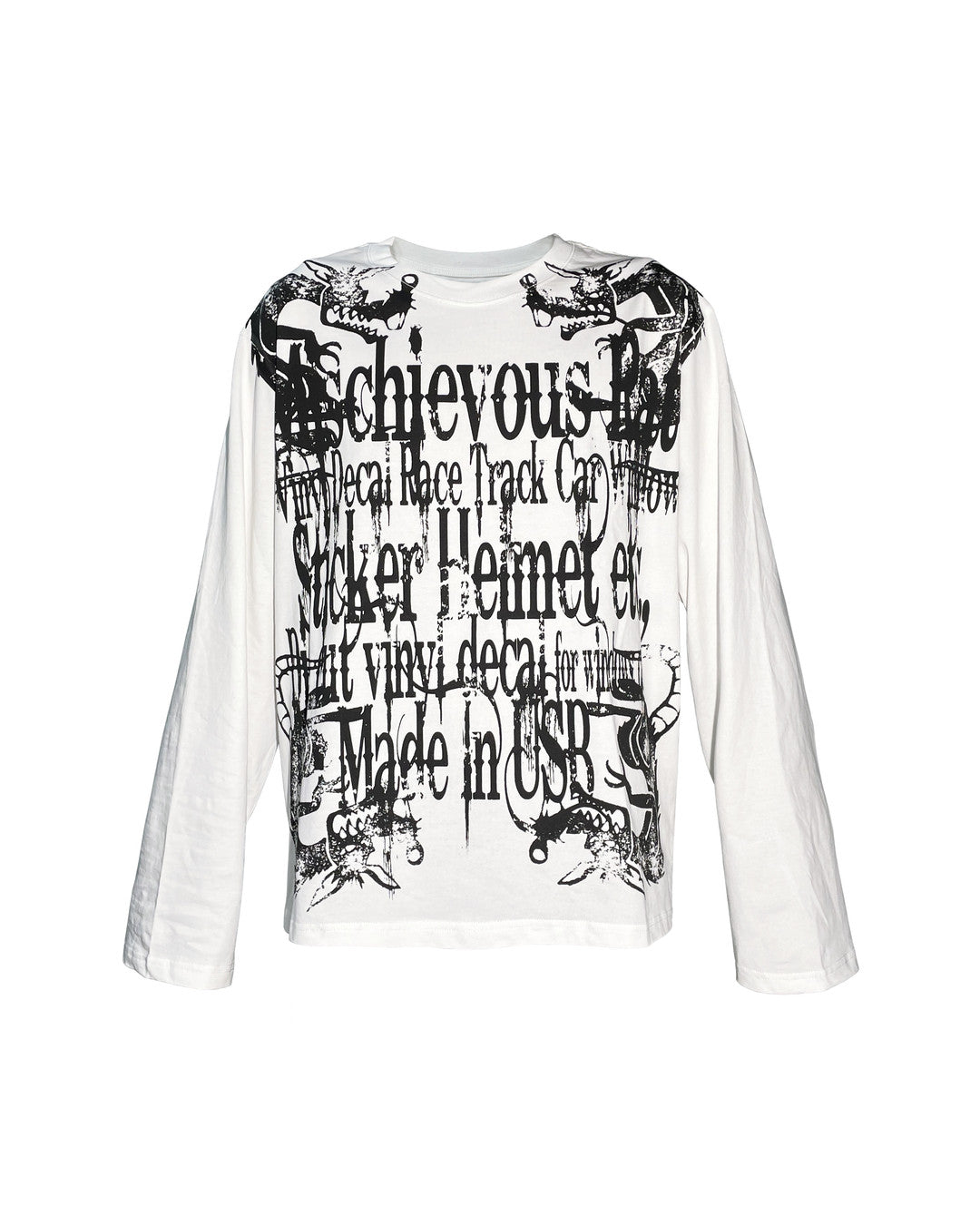 Distressed Typography Long-Sleeve T-Shirt, White product view on white background