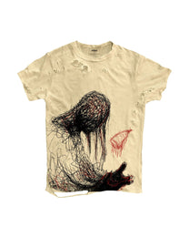 Distressed Abstract Figure Graphic T-Shirt, Beige product view on white background