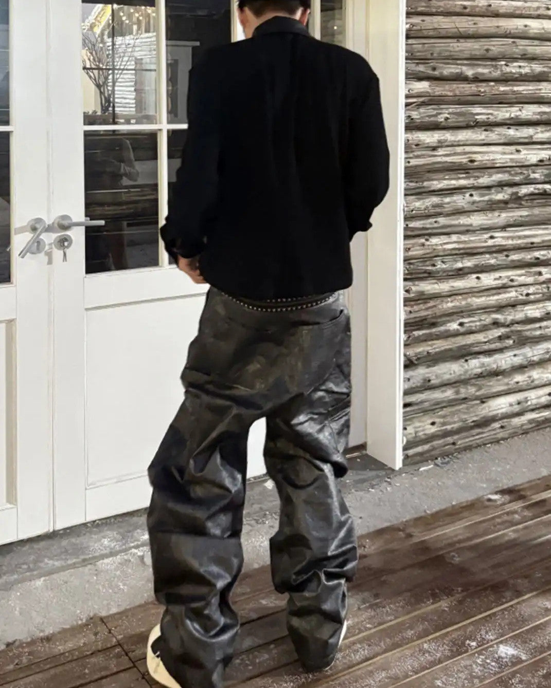 Studded Script Patch Long-Sleeve Polo worn on model, image 04