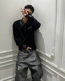 Studded Script Patch Long-Sleeve Polo worn on model, image 05