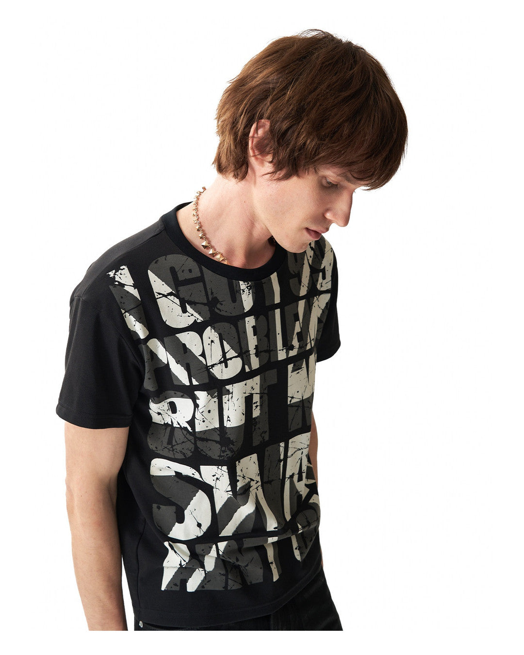 Oversized Slogan Graphic T-Shirt worn on model, image 04